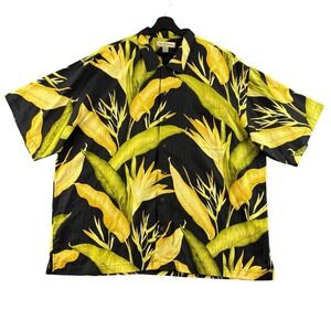 Tommy Bahama Silk Shirt Mens Size XXL Black Yellow Floral Camp Hawaiian‎